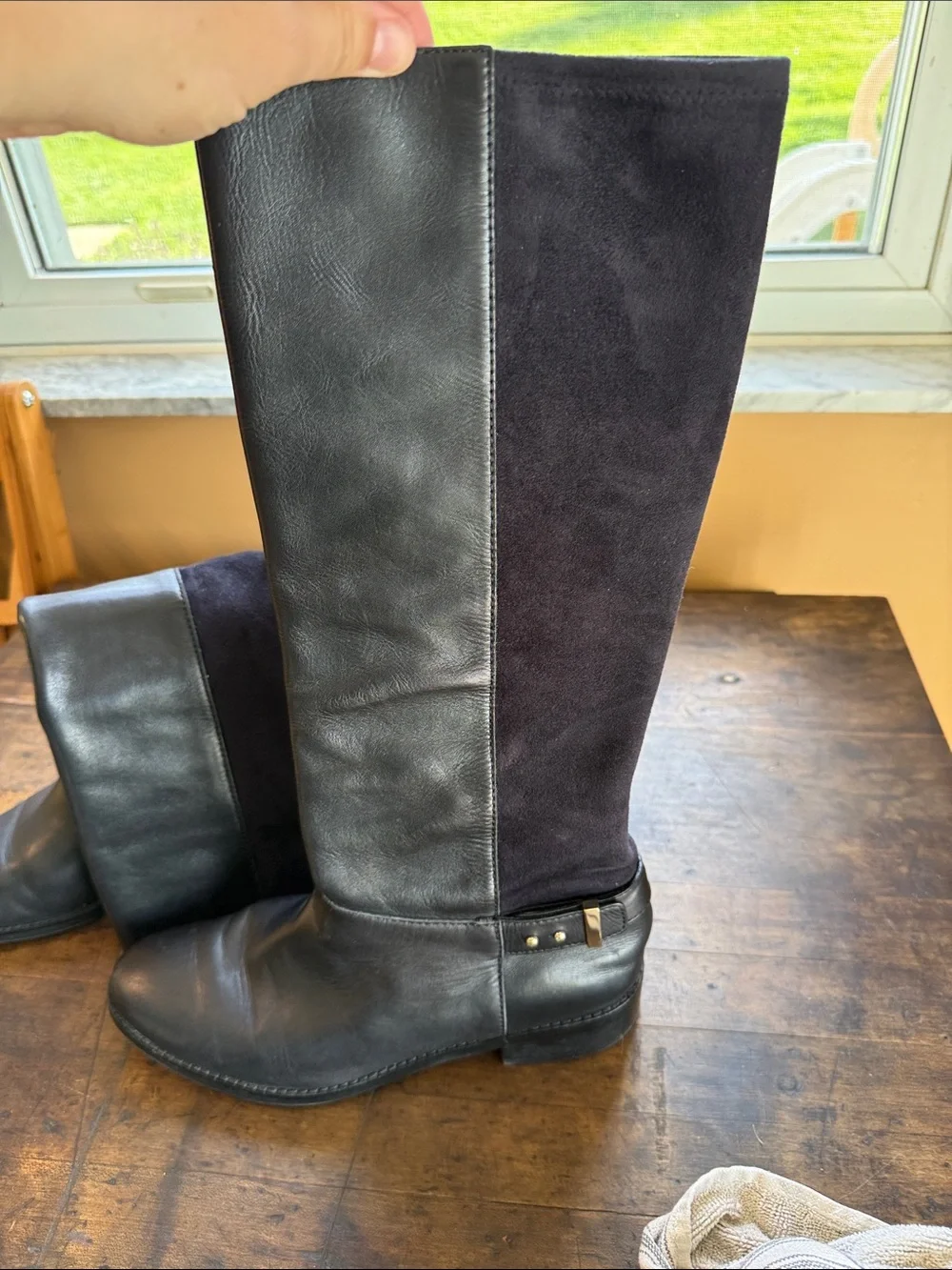 Cole Hahn knee high Black Leather & Suede Fold-Over Boots